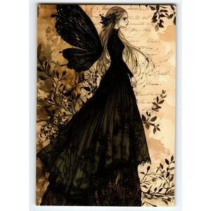 Gothic Fairy Halloween Postcard Vintage Style 5.5x4 Chrome Litho
